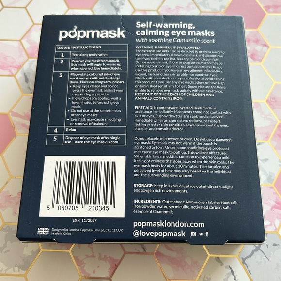 POPMASK LONDON CALM 5 self-warming, calming eye masks - Picture 2 of 2